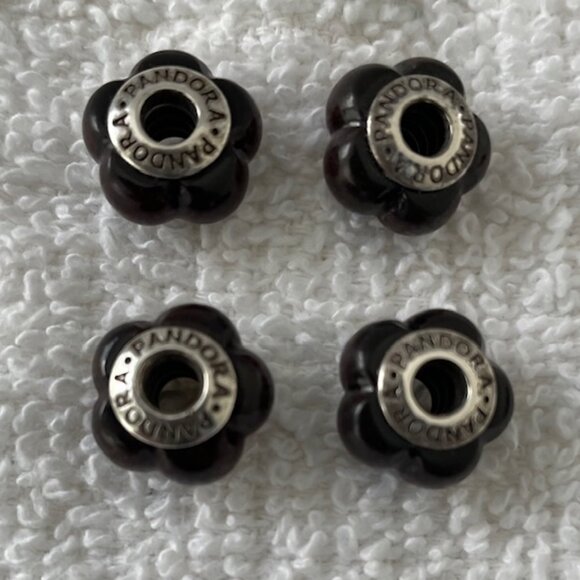 Pandora Set of 4 Retired Carved Scalloped Wooden Charm - Picture 1 of 2